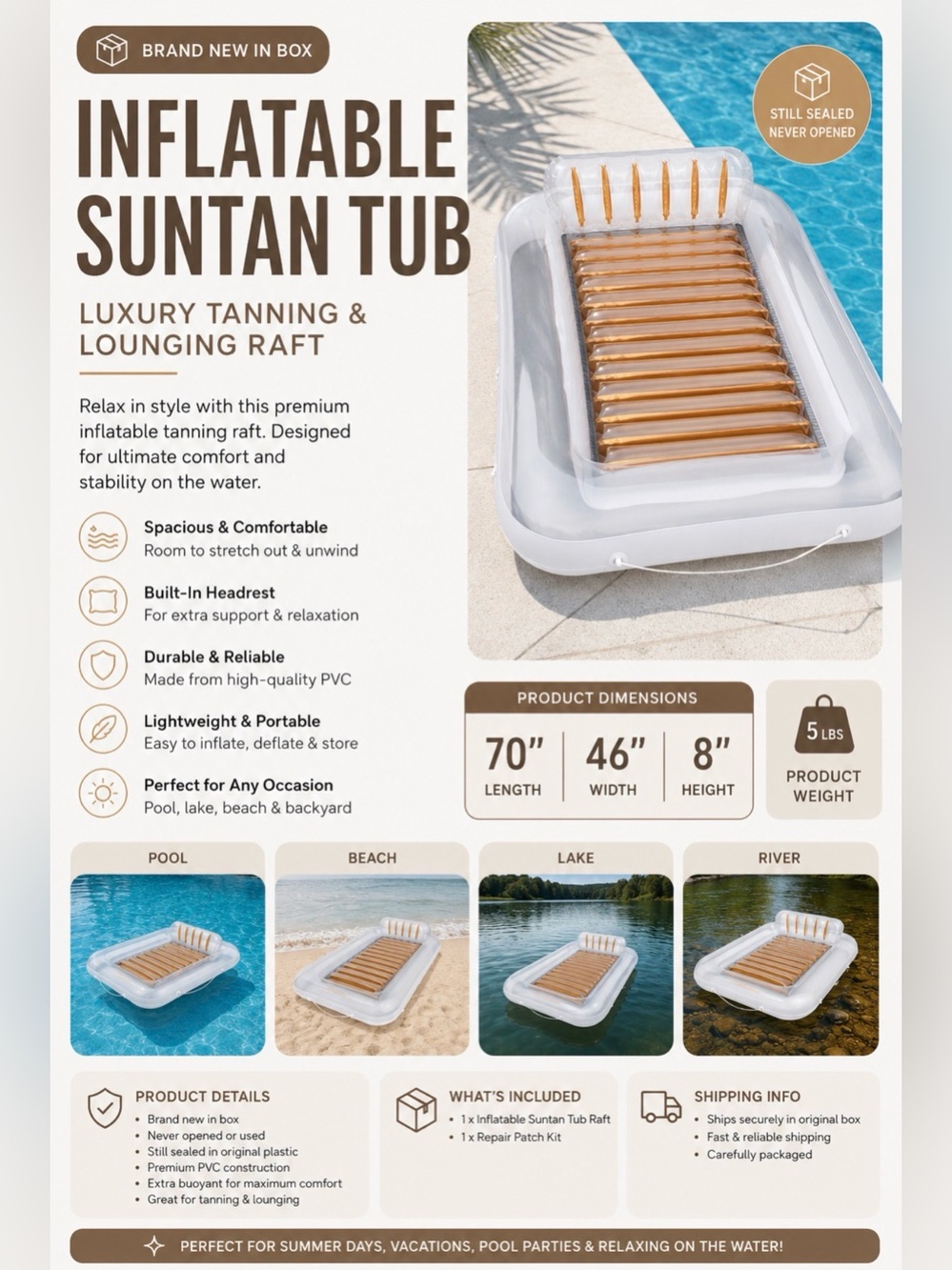 ☀️⛱️ Brand NEW Tanning Lounger | Luxury Inflatable Pool Lounger ☀️⛱️ 👙